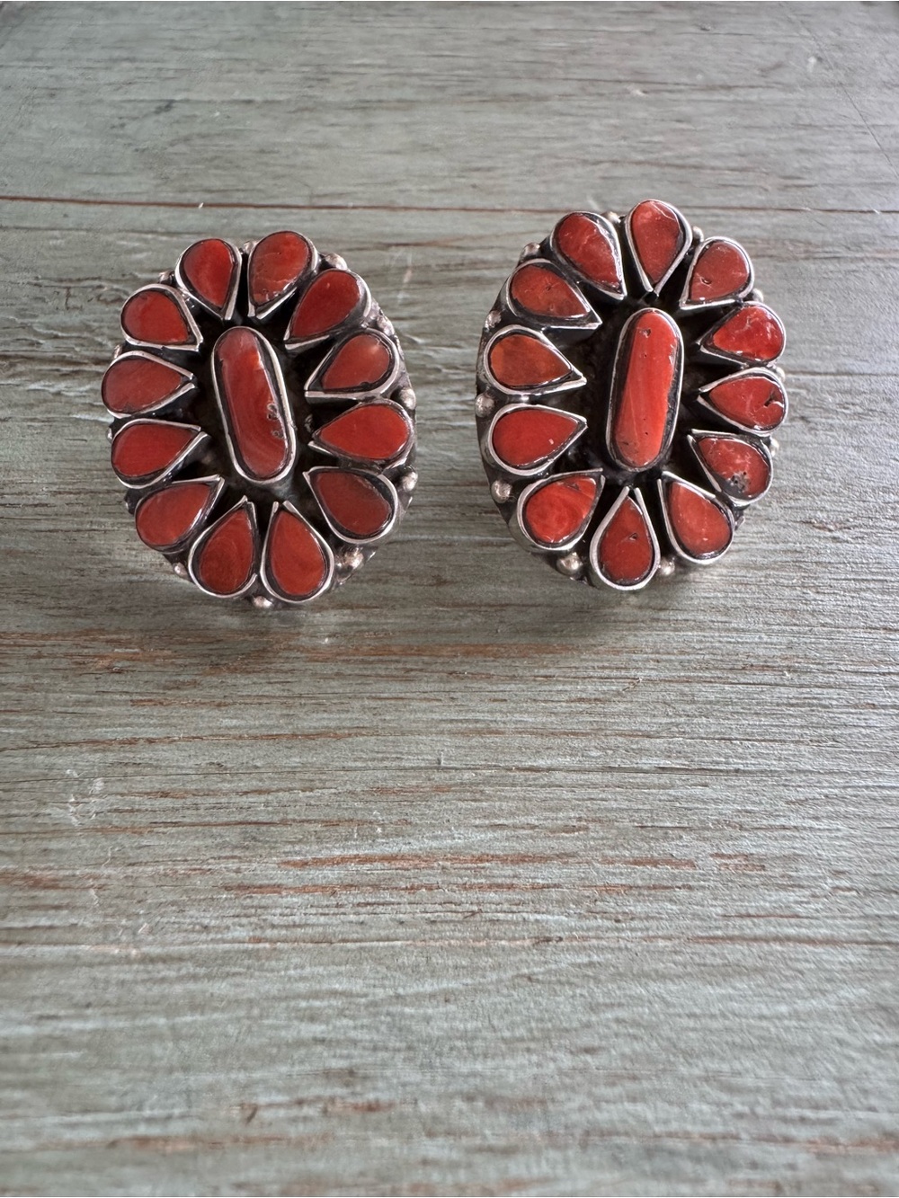 Sterling Silver Red Coral Cluster Earrings